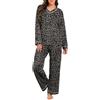 PrinStory Pigiama da donna lungo con scollo a V, biancheria da notte invernale, a maniche lunghe e pantaloni a gamba larga, Motivo leopardato grigio, S
