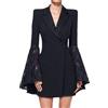 Hecatombic Blazer da Donna in Pizzo Patchwork Moda Risvolto Manica Lunga Doppio Petto Abito A Maniche Svasate Blazer di Media Lunghezza Elegante Giacca da Abito (Nero,XL)