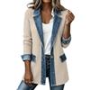 DeHolifer Cardigan Donna in Denim Patchwork - Colletto a Risvolto Giacca | Elegante Cappotto Lungo in Maglia, Monopetto Giacche di Jeans, Casuale Giubbino, Leggera e Comodo Coat, per Il Tempo Libero