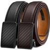 BULLIANT Cintura Uomo 2 Pezzi, Cintura Uomo Pelle Cricchetto Automatica Fibbia 35mm,Trim Regolabile per Adattars(Nero/Marrone scuro,105cm/28-34 vita regolabile)
