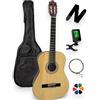 AMROVA Confezione Chitarra Classica 4/4 per Mancino (Adulto) 10 Accessori Corte Video e CD (Naturale, 4/4, Sinistra)