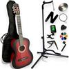 AMROVA Pack Chitarra Classica 4/4 per Mancino (Adulto) Supporto Chitarra + Poggiapiedi + 9 Accessori Corte Video e CD (Rosso)