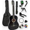 AMBRE Pack Chitarra Classica 4/4 (Adulto) + 10 Accessori (Custodia, Supporto da parete, Accordatore, Cinghia, Capotasto Archi, 6 plettri, Scatola, Manovella) + Corsi Video & CD (Nero, 3/4, Destro)