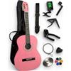 AMBRE Pack Chitarra Classica 4/4 (Adulto) + 10 Accessori (Custodia, Supporto da parete, Accordatore, Cinghia, Capotasto Archi, 6 plettri, Scatola, Manovella) + Corsi Video & CD (Rosa, 4/4, Sinistra)