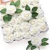 MEIRRAI 50 Fiori Artificiali, Rose Finte in Schiuma, Teste di Rose, Bianco Avorio | con Lunghi Stelo per Fai Da Te Matrimoni Bouquet da Sposa Festa San Valentino Decorazioni per la Casa