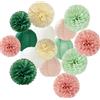 HGWOUY Decorazioni Sospese Festa Rosa Polvere Verde Salvia Scuro Crema | Kit Pom‑Pom di Carta e Lanterne di Carta per Matrimonio Addio al Nubilato Compleanno