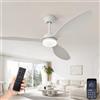 AQLEDY 132cm Lampadario Con Ventilatore Da Soffitto E Luce, Lampadario A LED Con Pale E Telecomando 6 Velocità Silenzioso, Motore DC Reversibile, Per Camera Soggiorno - Bianco
