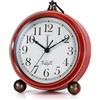 AYRELY® Sveglia analogica vintage da 13,5 cm, silenziosa, a batteria, in metallo, con luce, orologio da scrivania e comodino retrò, per camera da letto, mensola o soggiorno (rosso-bianco)