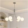 KCO Lighting Lampadario Soggiorno Sfere Vetro Bianco 6 Luci | Struttura Nichel Spazzolato 80cm, Minimalista per Soggiorno, Sala da Pranzo, Camera. E27, Lampadina 7W 3000K Inclusa