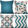 Aoihrraan Fodere per Cuscini Set di 4, Fodere Per Cuscini Minimaliste Con Geometria Darkcyan E Grey Morbido Peluche Corto Quadrato Federa per Divano Camera da Letto Auto Sedia Casa Decoro 55x55cm