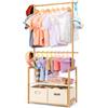 Yorbay Appendiabiti Bambini Bambù Cameretta: 2 Aste Regolabili (Naturale) | 2 Cesti con Scaffale per Costumi - Appendiabiti per Cameretta dei Bambini e Sala Giochi