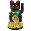 Starlet24 - Gatto portafortuna "Maneki Neko" con zampina che si muove, per feng shui, Plastica, Nero , 11 cm