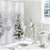 MEHOFOND Set di 4 tende da doccia invernali natalizie con tappeti antiscivolo copriwater e tappetino da bagno innevato foresta naturale nevicata set tenda da doccia invernale scena naturale natalizia