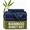 CGK Unlimited Fogli Di Bambù Per Letto Matrimoniale XL, Lenzuola Rinfrescanti Twin XL, 100% Rayon Derivato Dal Bambù, Set Di Lenzuola Di Lusso Con Tasca Profonda, Colore Blu Navy