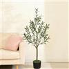 KAMIER Olivo artificiale, 120 cm, fogliame realistico e frutti bicolori, muschio artificiale con robusto vaso di fiori, albero artificiale per interni, decorazione mediterranea per la casa