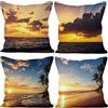 Aoihrraan Fodere per Cuscini Set di 4, Tramonto Brillante Mare Mare Spiaggia Hawaii Albero Morbido Peluche Corto Quadrato Federa per Divano Camera da Letto Auto Sedia Casa Decoro 40x40cm