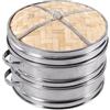 Luminexia Piroscafo di bambù con Acciaio Inox,Cestello per Vapore Dim Sum,2 Livelli con Coperchio,Vaporiera Bamboo Cottura di Riso Naturale Cinese Fornello Pentola per Cottura Vapore,8 Taglie