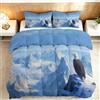 Generico Trapunta 150x200cm Montagne Blu Innevate Aquile Piumino 4 Stagioni Stampa Double Face Ultra morbido, Coperta Letto Invernale Lavabile, Piumone per Bambini Adulti con 2 Federa