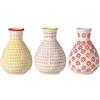 Bloomingville Vasen con Motivo Susie - de Loza colorato ø 6,5 H 11 cm, Rosa Giallo Rosso, Ceramica Gres, Set da 3
