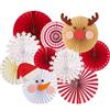 EASY JOY Decorazione per la festa di Natale, set da 10 ventagli di carta con pupazzo di neve, alce, fiocco di neve, decorazione di carta per Natale, compleanno, festa, decorazione da tavolo, classe
