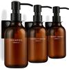 MaisoNovo Dispenser Per Shampoo E Balsamo - Dispenser Per Sapone Da Doccia Con Montaggio A Parete - Set Di 3 Flaconi In Plastica Color Ambra Da 500 ml Con Pompa Nera - 3 Scomparti, Senza Foratura