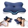 CKCLR Cuscino Cervicale Memory Foam | 2 Altezze Cuscino Collo 67x37x8.5/9.5 cm | per Dormire su Fianco, Schiena e Stomaco | con Federa Sfoderabile e Lavabile | Royal Blue