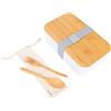 Naturoom Bento Lunch Box per adulti/bambini, con 1 contenitore per alimenti con 1 divisore, 1 set di posate in legno (1 forchetta e 1 cucchiaio) con 1 sacchetto di cotone e 1 coperchio in bambù, senza