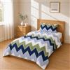 Homebliss Set Copripiumino 140x200 + 50x80 1PCS, Chevron Blu Navy Verde Grigio | Sacco copripiumino in microfibra spazzolata con federe 50x80 coordinate, cinque misure dal singolo al matrimoniale grande