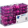 Relaxdays Palline di Natale, Set da 100, Addobbi Natalizi, Opache, Lucide, Glitterate, ∅ 3,4 e 6 cm, Decorazioni, Fucsia