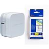 Brother P-Touch Cube PT-P300BT Etichettatrice con Connettività Bluetooth e Compatibilità MFi, Smartphone e Tablet iOS e Android, Taglierina Manuale, fino a 12 mm, Bianco + Nastro TZE231
