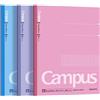 KOKUYO Quaderni per composizione, confezione da 3 quaderni Campus da 22,9 x 19,5 cm, con carta a quadretti 13 x 12 cm, 80 fogli, rosa, blu, lavanda, diario per scuola, lavoro, studio, prendere appunti