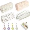 PYSEOSISE Astuccio Floreali, 4 Pezzi Astucci con Cerniera, Floreale Astuccio per Matite Portatile Pencil Case con Portachiavi a Fiore per Scuola Ufficio e Viaggi