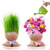 Omnikryp 2 Pezzi Piante a Forma di Testa d'Erba, Testa di Erba in Crescita, Bonsai per Bambola con Testa d'Erba e Vassoio, per Bambini, Fai da te, Regalo Divertente