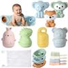 Solinorex 16 Pezzi Giocattoli da Bagno per Bambini, Giochi Bagnetto, Animali in Silicone, Barchette Impilabili e Cucchiaio, Giochi Acqua Galleggianti per Vasca da Bagno, Ideali per Bambini di 1-4 Anni Neonati