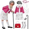 Mishopy Nonna Costume Bambina con Vestito da Vecchia Cardigan Parrucca Occhiali Borsa Collana Perle Bracciale Perle Stampella per Vestito Carnevale Bambina Costume 100 Giorni di Scuola Cosplay