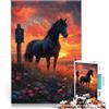KGUHVFTK Puzzle per adulti da 1000 pezzi "Tramonto sul cavallo nero" Fatto di carta，per età pari o superiore a 14 anni Decorazione artistica per la casa offerte come regali per tutta la famiglia。