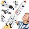 QiquBox Razzo Spaziale Giocattolo con Navicella per Bambini da 3 a 8 Anni | Set Spaziale 8-in-1 con Razzo, Navetta, Satellite e Astronauti, Luci e Suoni, Giocattolo Educativo per Bambini