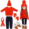 YUNHENTONG Vestiti Bambole Inverno 6 Pezzi Natale Vestiti per Bambole Maglione, Pantaloni, Cappelli, Guanti, Stivali, Sciarpe per Bambola Bambina (Arancione Rosso)