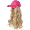 JIAHG Berretto da baseball con capelli lunghi ricci, berretto da baseball con capelli attaccati, cuffia ondulata, cappello con capelli da donna (cappello fucsia (capelli biondi)