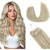 GOO GOO Extension Capelli Veri Cheratina Microring, 35cm 50g 50 Ciocche, 100% Remy Capelli Umani Estensioni per Capelli Alla Cheratina Fusione fredda Biondo Cenere Biondo Platino con Mèches #17A/60A