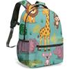 Generic Zaino per la scuola per bambini, motivo animali della giungla, 40,6 cm, stampa completa, giraffa, scimmia, leone, ippopotamo, coccodrillo, koala, foresta tropicale, cartone animato, 01, L, Casual