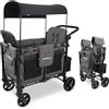 WonderFold W2 Elite KinderVan mit 2 Hochsitzen mit 5-Punkt-Sicherheitsgurten, verstellbarem Schiebegriff und höhenverstellbarem UV-Schutzverdeck, Charcoal Gray