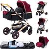 YAZOCO Passeggino Trio 3 in 1 Carrozzina Ovetto Pieghevole Set Viaggi Passeggino Neonato Sedili Parapiedi Zanzariere Carrozzina Multifunzionale (2 rosso)