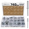 Moendergo 740pcs Rivetti ciechi 15 misure 6.4mm/6mm/5mm/4mm/3.2mm alluminio Rivetti ciechi testa a cupola auto-innestante estremità aperta decorazione chiodi di fissaggio pop rivetti nucleo tirando rivetti