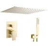 VALAZ Soffione Doccia a Pioggia Dorato Spazzolato Protezione PVD | Miscelatore Doccia Incasso a 2 vie | installazione a soffitto facile e veloce | inossidabile, quadrata, spruzzatore 30 cm, serie Tajo