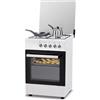 Avilia Forno a Gas con Forno Elettrico Integrato - Piano Cottura con 4 Fuochi e Lastra Coprifuochi Smaltata, Manopole Frontali,Aggancio GPL Standard, Volume Forno 51-55L, 1100W, 60x60x60cm, Bianco