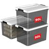 Cetomo 90L*3 Scatole di Stoccaggio in Plastica, Scatole Portaoggetti con Coperchio, Organizzatore, Contenitori per Casa e Ufficio, Impilabile, Resistente, Nero Chiaro, 90L - Confezione da 3