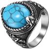 Aroncent Anello da uomo con sigillo in stile vintage, con occhio di tigre, turchese ovale, in ossidiana nera, in acciaio inox, stile motociclista, colore: blu navy, turchese, Turchese