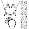 Finrezio Halloween Gioielli Collana Ragno Orecchini Set per Donna Ragnatela Tatuaggi Temporanei Capelli Hoop Nero Ragnatela Ciondolo Choker Regolabile per Festa costume Halloween
