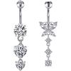 VCMART 2pz Barra dell'ombelico Anello dell'ombelico in acciaio chirurgico da 10mm con ciondolo a forma di cuore di farfalla da 14G Gioielli d'argento per il piercing al ventre (LT0602S101)